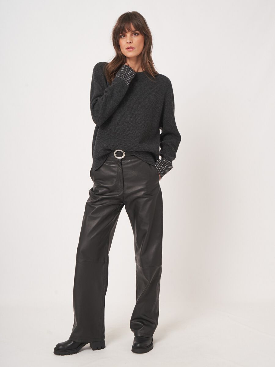 Rippstrickpullover mit Strassbündchen image number 5