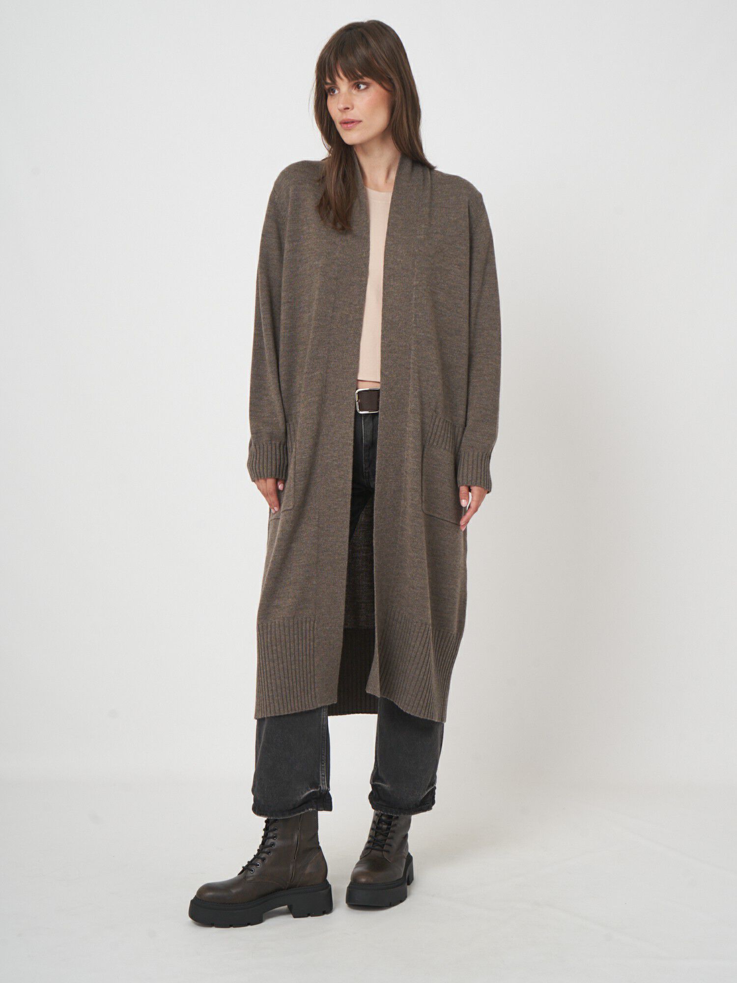 Fijngebreid vest van merinowol met lange pasvorm