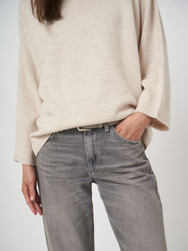 Pull mérinos femme — col montant & manches 3/4 élégantes image number 1