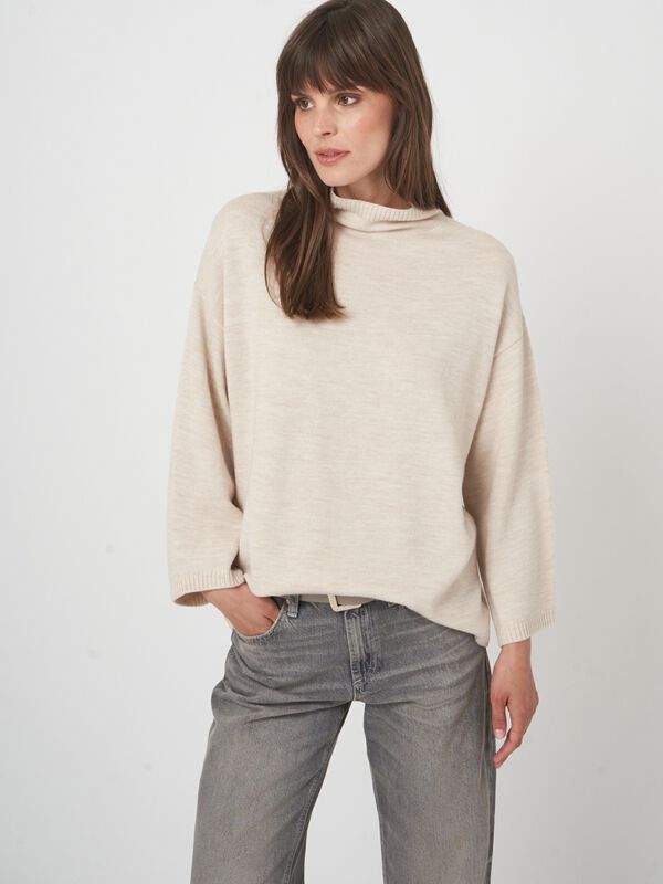 Pull mérinos femme — col montant & manches 3/4 élégantes image number 3