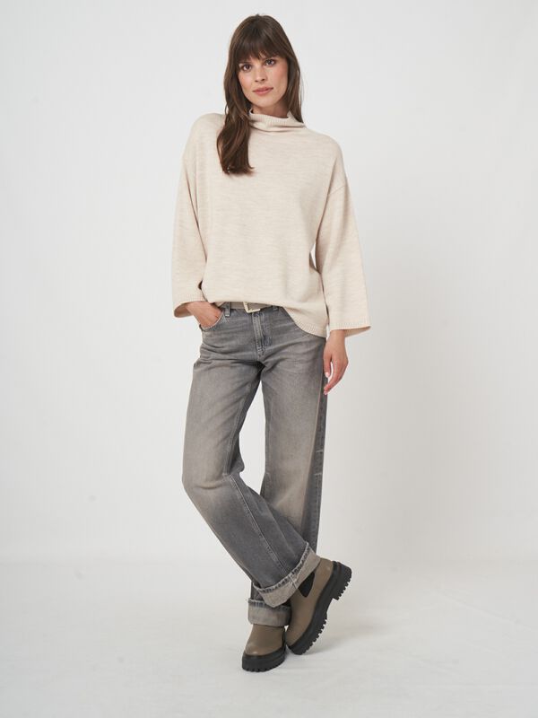 Pull mérinos femme — col montant & manches 3/4 élégantes image number 5