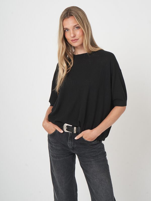 Fine knit sweater with short sleeves & relaxed fit image number 0