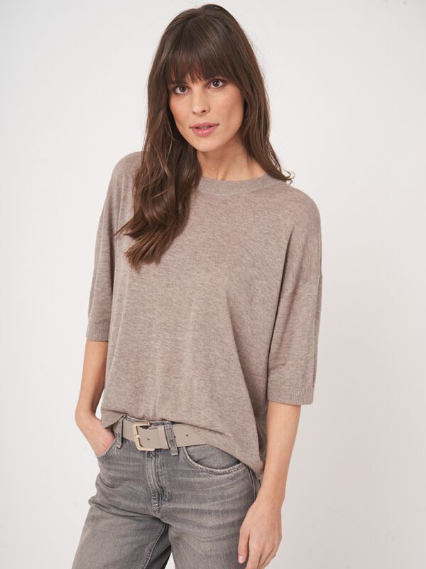 Fine knit sweater with short sleeves & relaxed fit image number 0