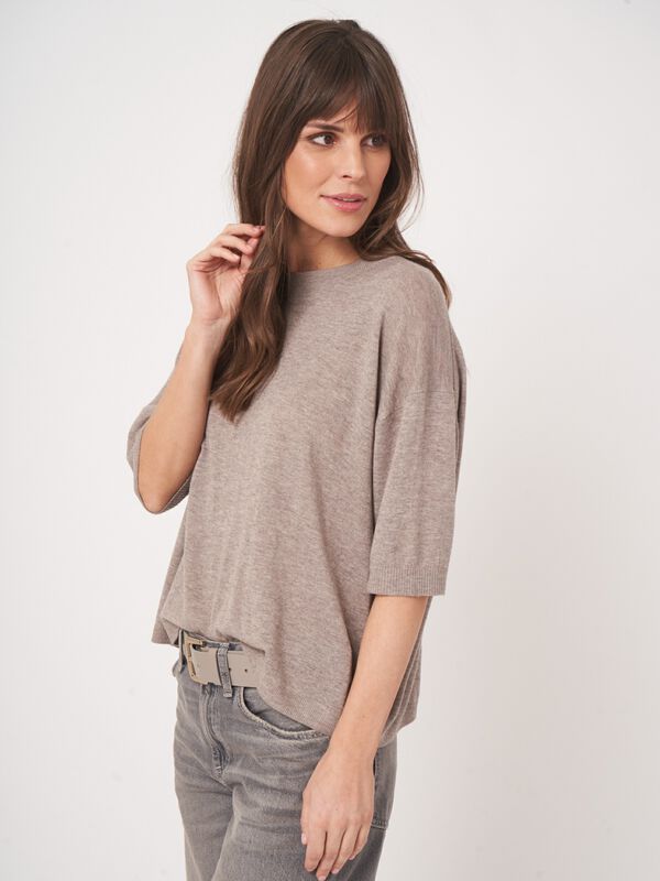 Fine knit sweater with short sleeves & relaxed fit image number 1