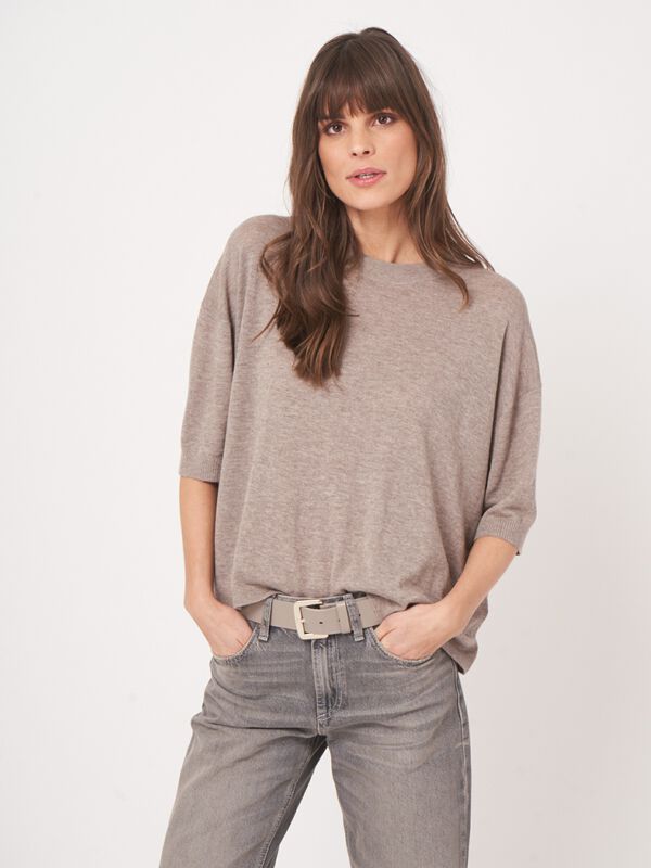 Fine knit sweater with short sleeves & relaxed fit image number 2