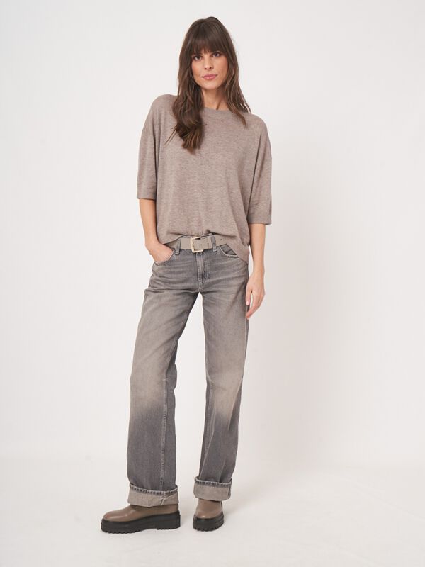 Fine knit sweater with short sleeves & relaxed fit image number 3