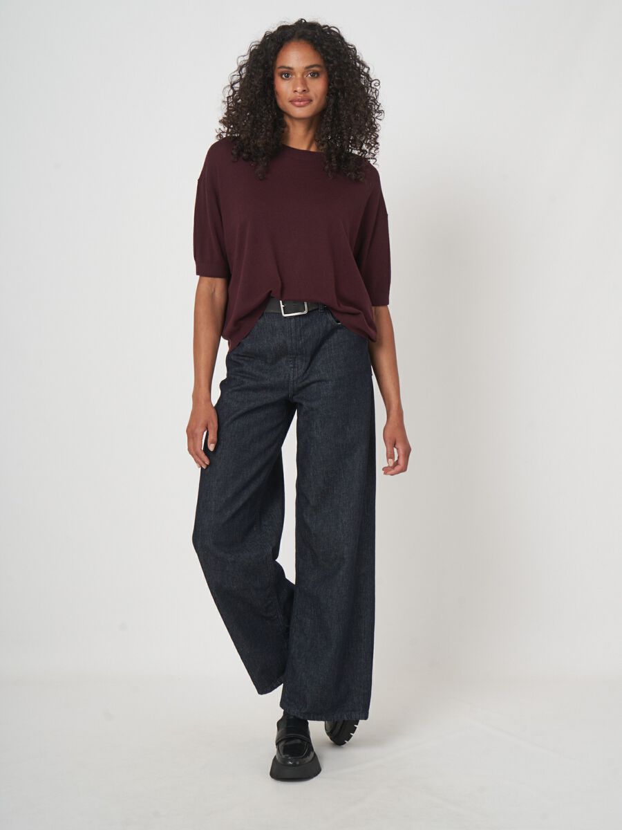 Fine knit sweater with short sleeves & relaxed fit image number 0
