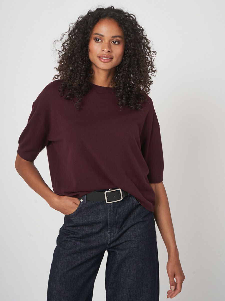 Fine knit sweater with short sleeves & relaxed fit image number 1