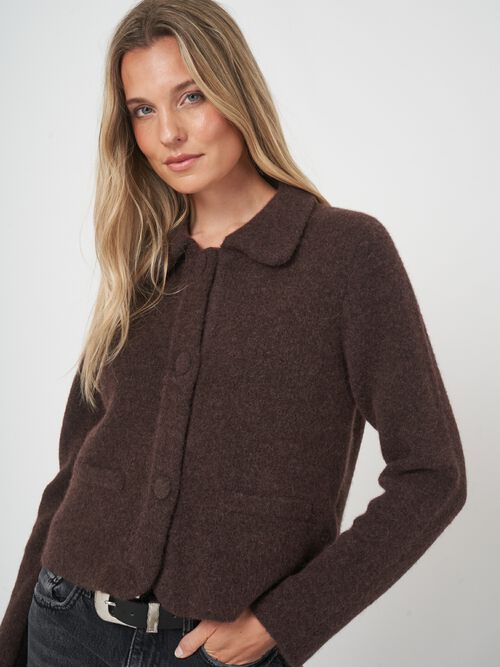 Luxe bouclé cardigan met polokraag