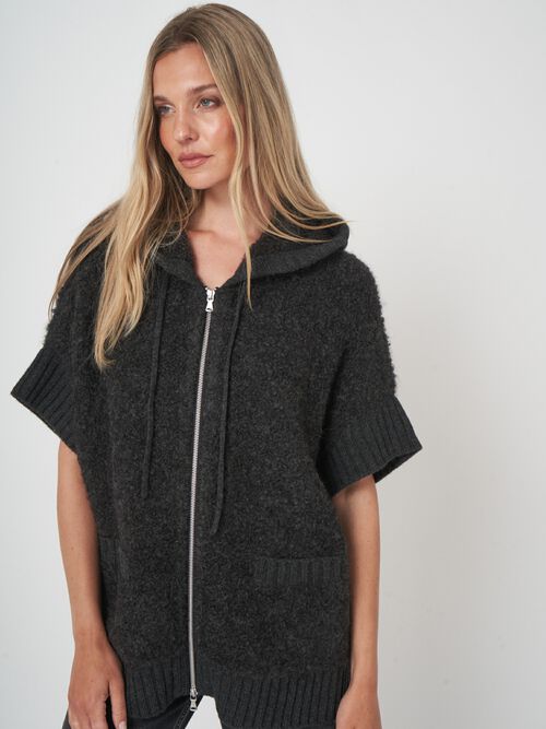 Poncho met rits en capuchon van alpacawolmix