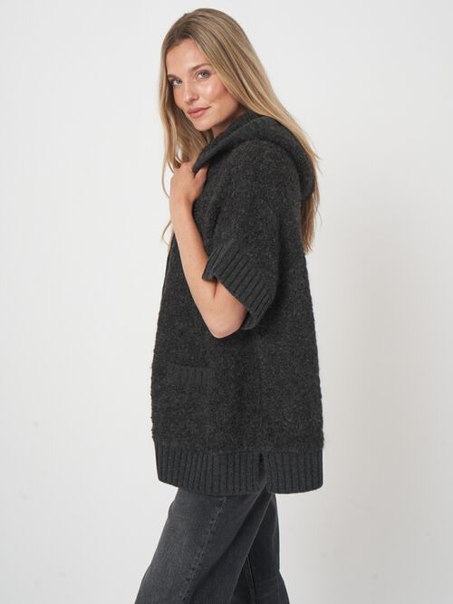 Poncho met rits en capuchon van alpacawolmix