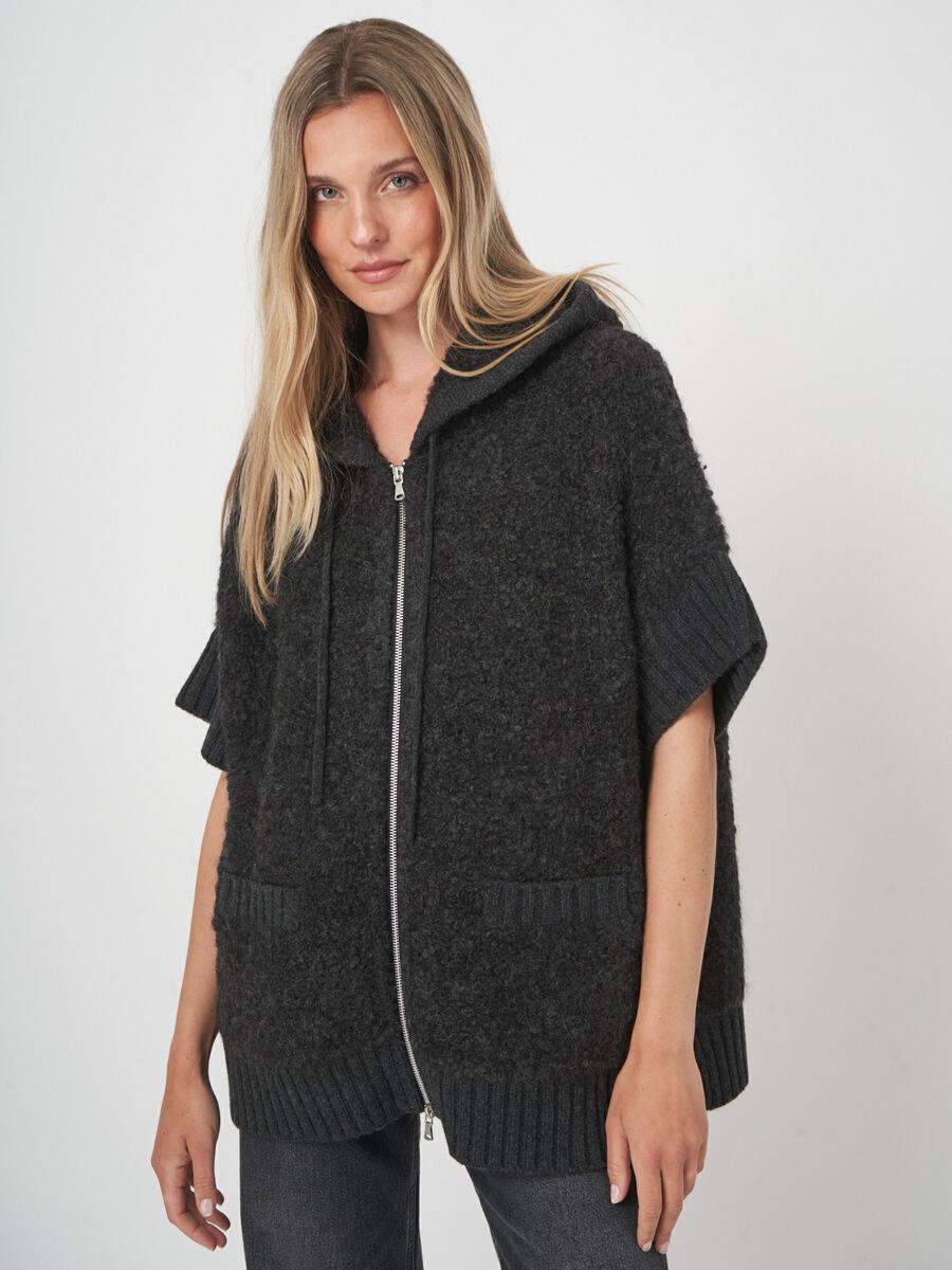Poncho met rits en capuchon van alpacawolmix image number 2