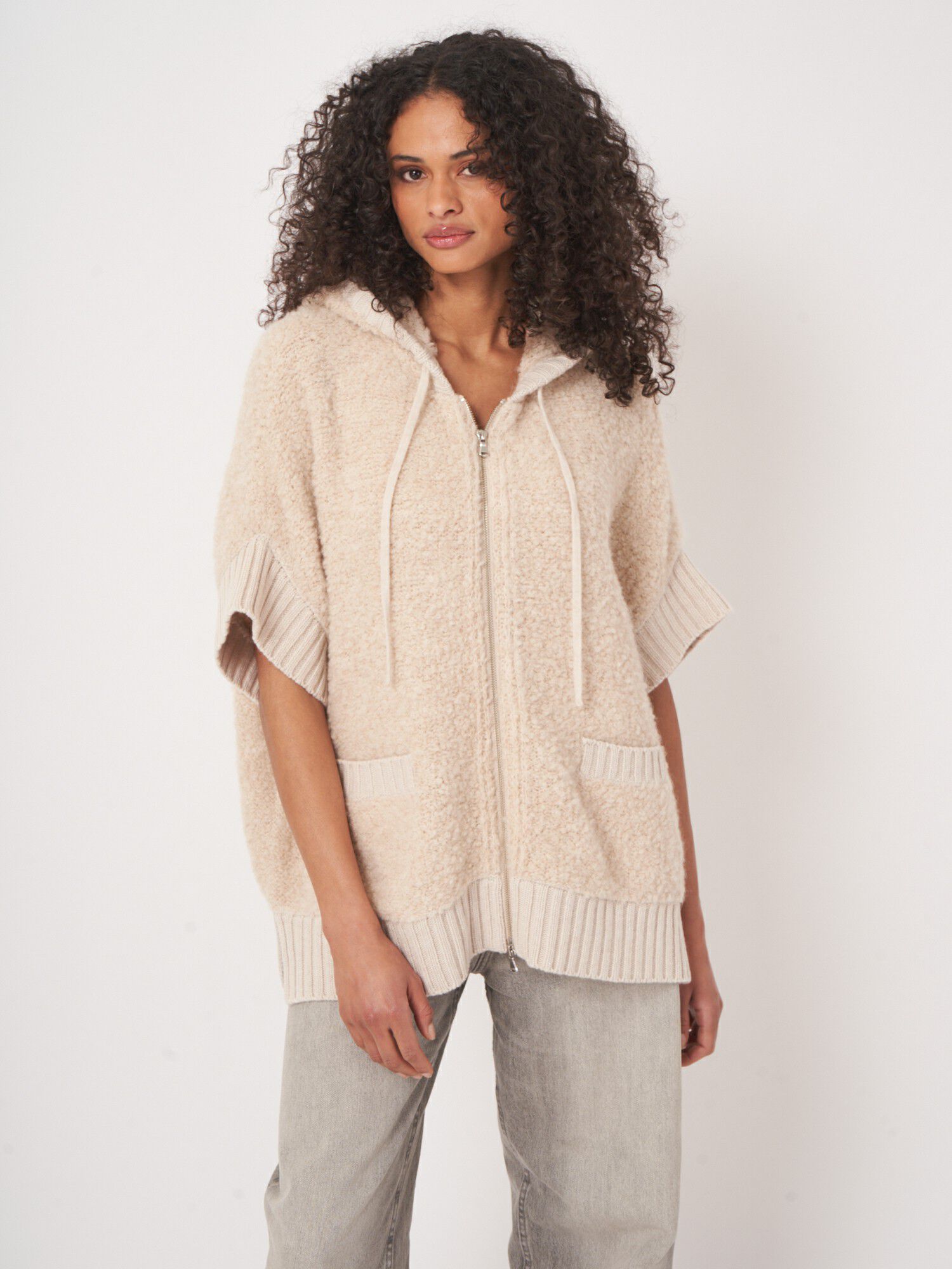 Poncho met rits en capuchon van alpacawolmix