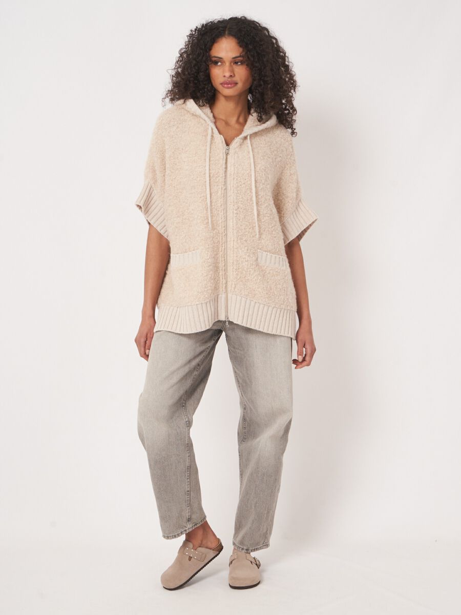 Alpaca wool blend zip poncho with hood image number 3