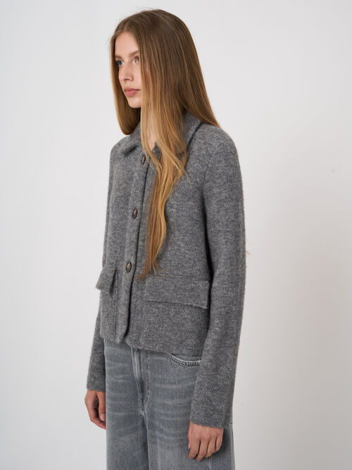 Boxy-Strickjacke aus Wolle und Alpaka mit Polokragen