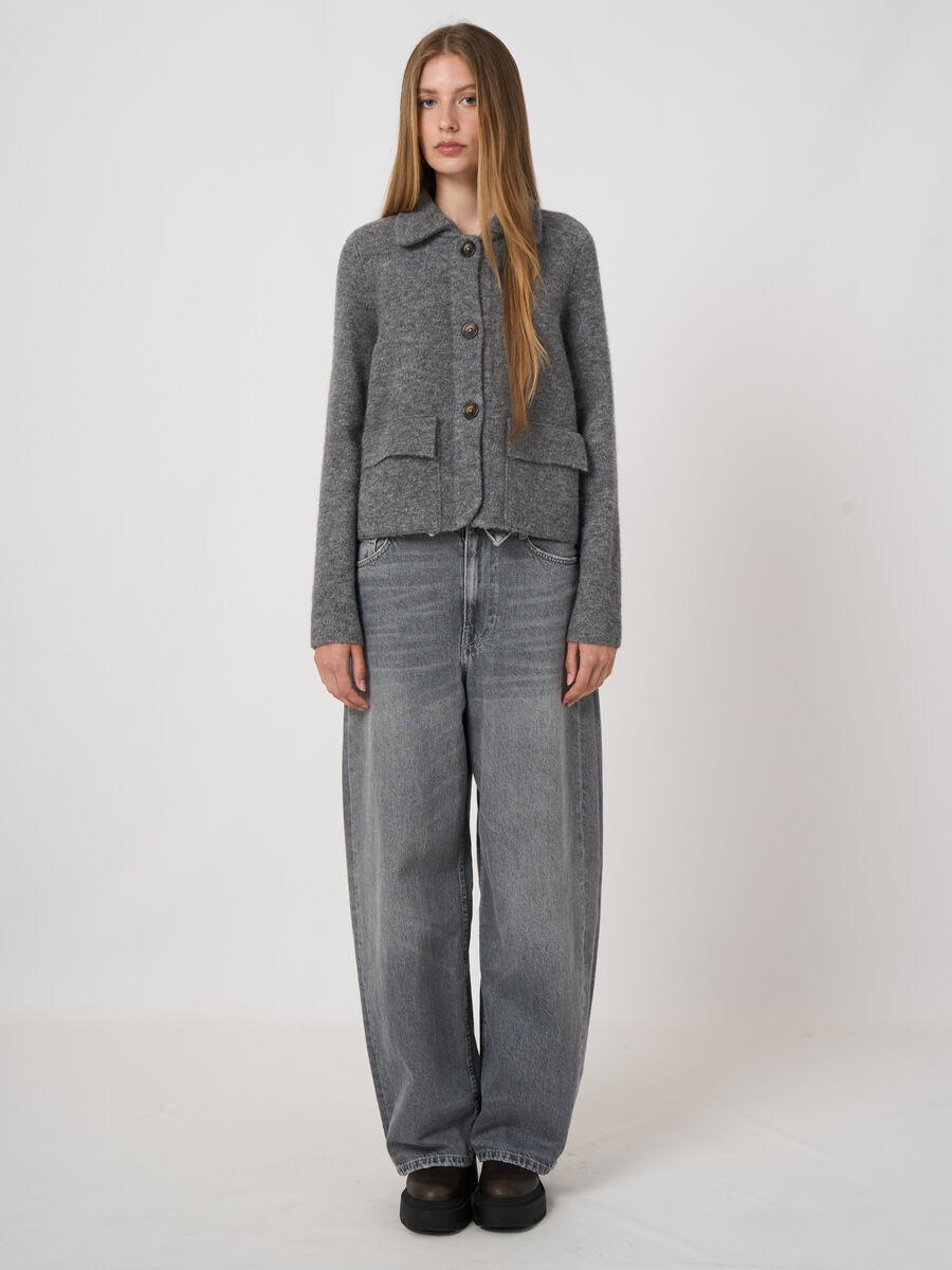 Boxy-Strickjacke aus Wolle und Alpaka mit Polokragen image number 1