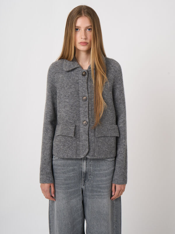 Boxy-Strickjacke aus Wolle und Alpaka mit Polokragen image number 3