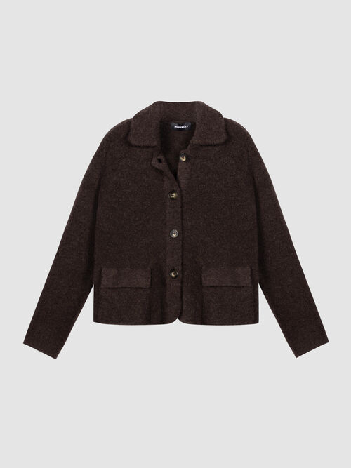 Boxy-Strickjacke aus Wolle und Alpaka mit Polokragen