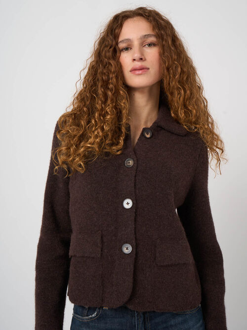 Boxy-Strickjacke aus Wolle und Alpaka mit Polokragen