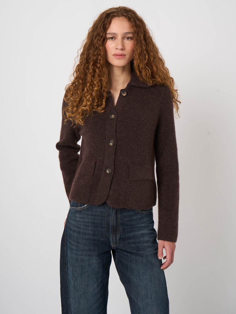 Boxy-Strickjacke aus Wolle und Alpaka mit Polokragen image number 2