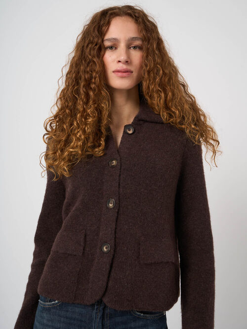 Boxy Wool-Alpaca Cardigan with Polo Collar