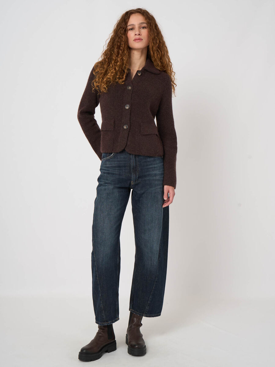 Boxy-Strickjacke aus Wolle und Alpaka mit Polokragen image number 5