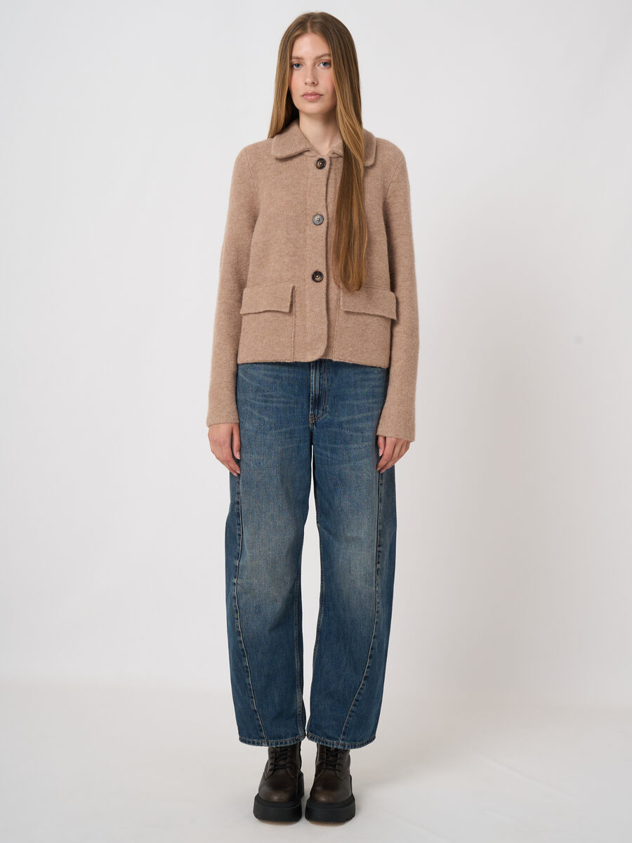 Boxy-Strickjacke aus Wolle und Alpaka mit Polokragen image number 3
