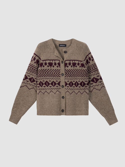 Cardigan laine-alpaga &agrave; motif jacquard