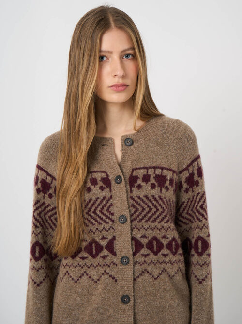 Cardigan laine-alpaga &agrave; motif jacquard