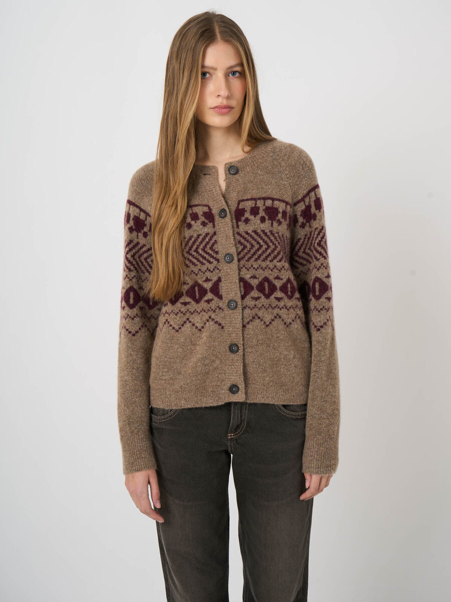 Cardigan laine-alpaga &agrave; motif jacquard image number 2