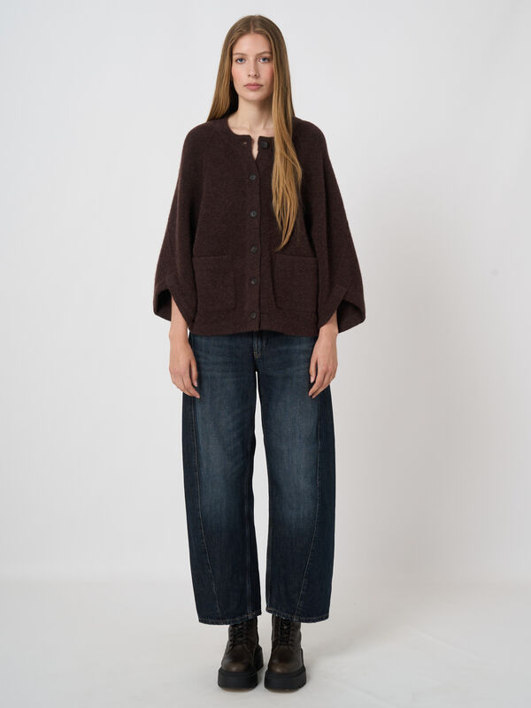 Cardigan oversize laine-alpaga &agrave; poches plaqu&eacute;es image number 2