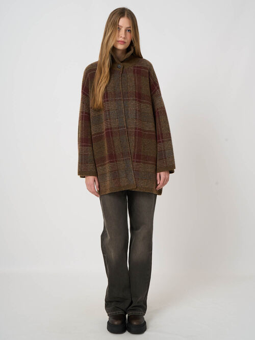 Cardigan-veste laine-alpaga &agrave; carreaux jacquard