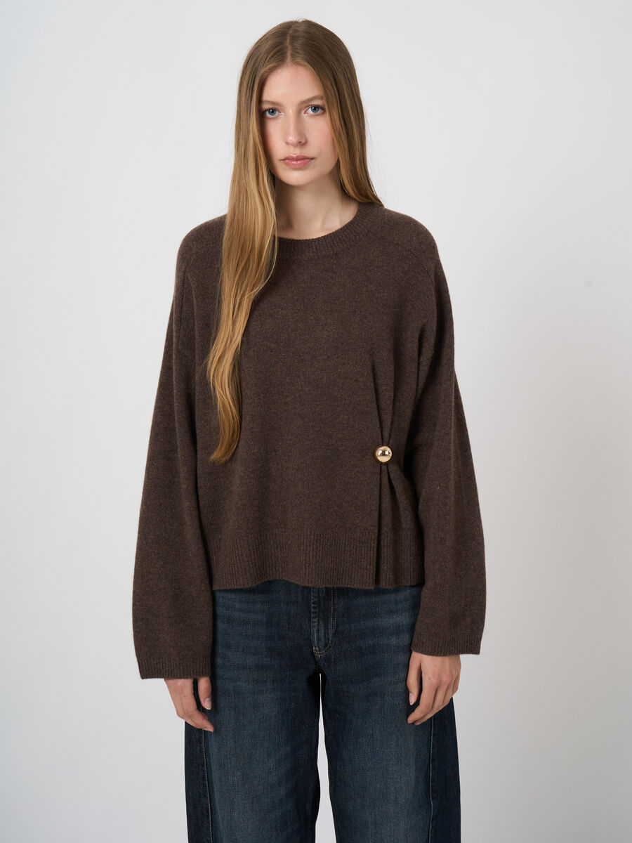 Boxy-Pullover aus Lammwolle mit seitlichem Knopfdetail image number 0