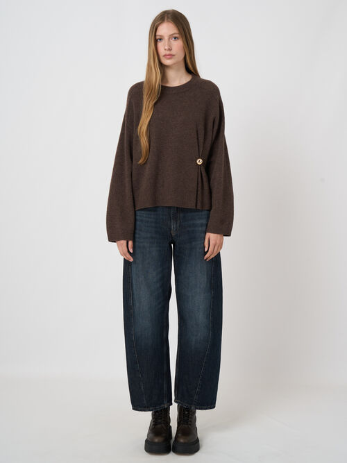 Italian Lambswool Boxy Sweater with Side Button Detail