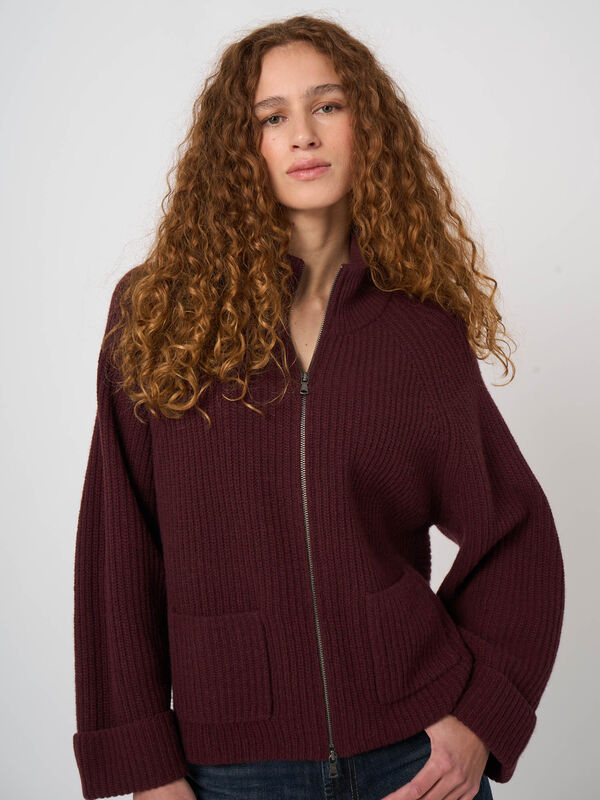 Rippstrickjacke mit Rei&szlig;verschluss aus Lammwolle image number 1