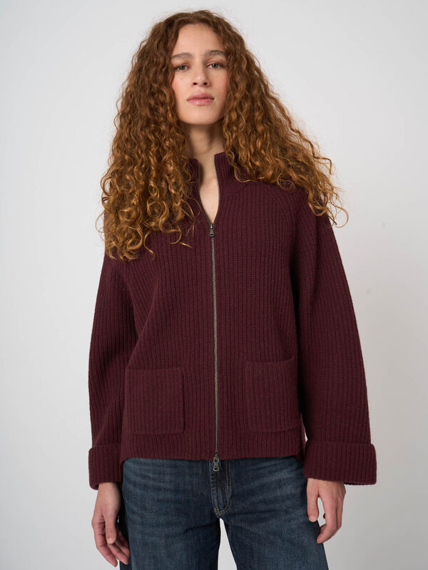 Rippstrickjacke mit Rei&szlig;verschluss aus Lammwolle image number 3