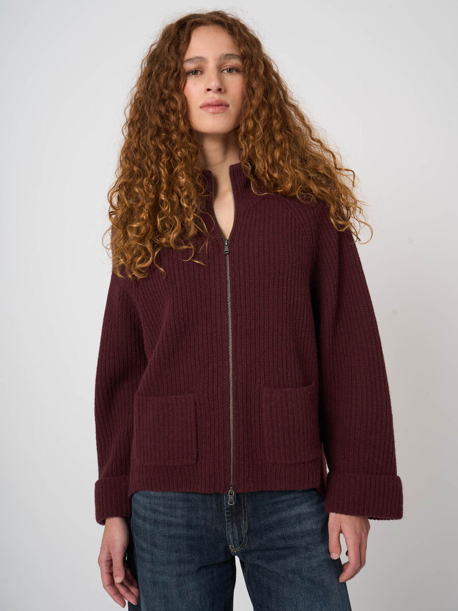 Rippstrickjacke mit Rei&szlig;verschluss aus Lammwolle image number 3