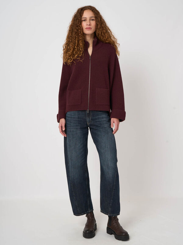 Rippstrickjacke mit Rei&szlig;verschluss aus Lammwolle image number 5