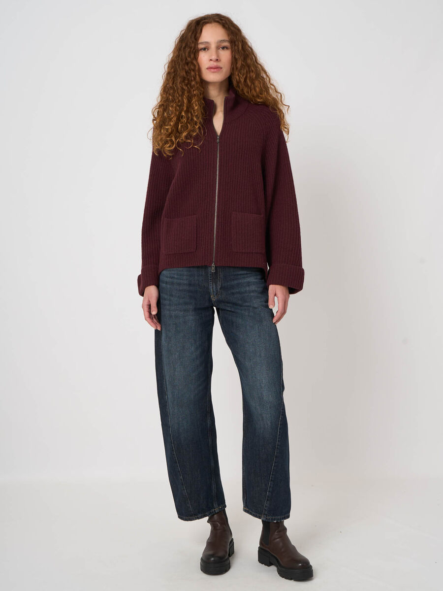 Rippstrickjacke mit Rei&szlig;verschluss aus Lammwolle image number 5