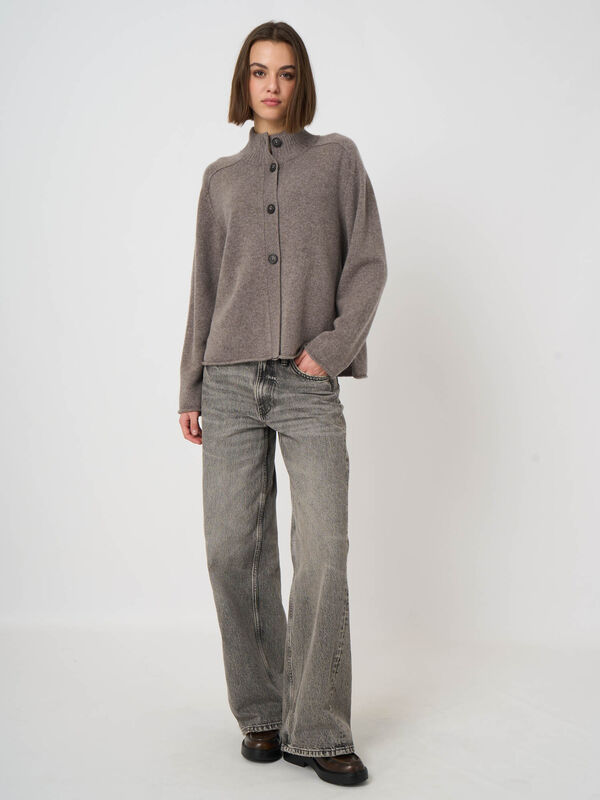 Italian Lambswool Cardigan with Stand Collar image number 3