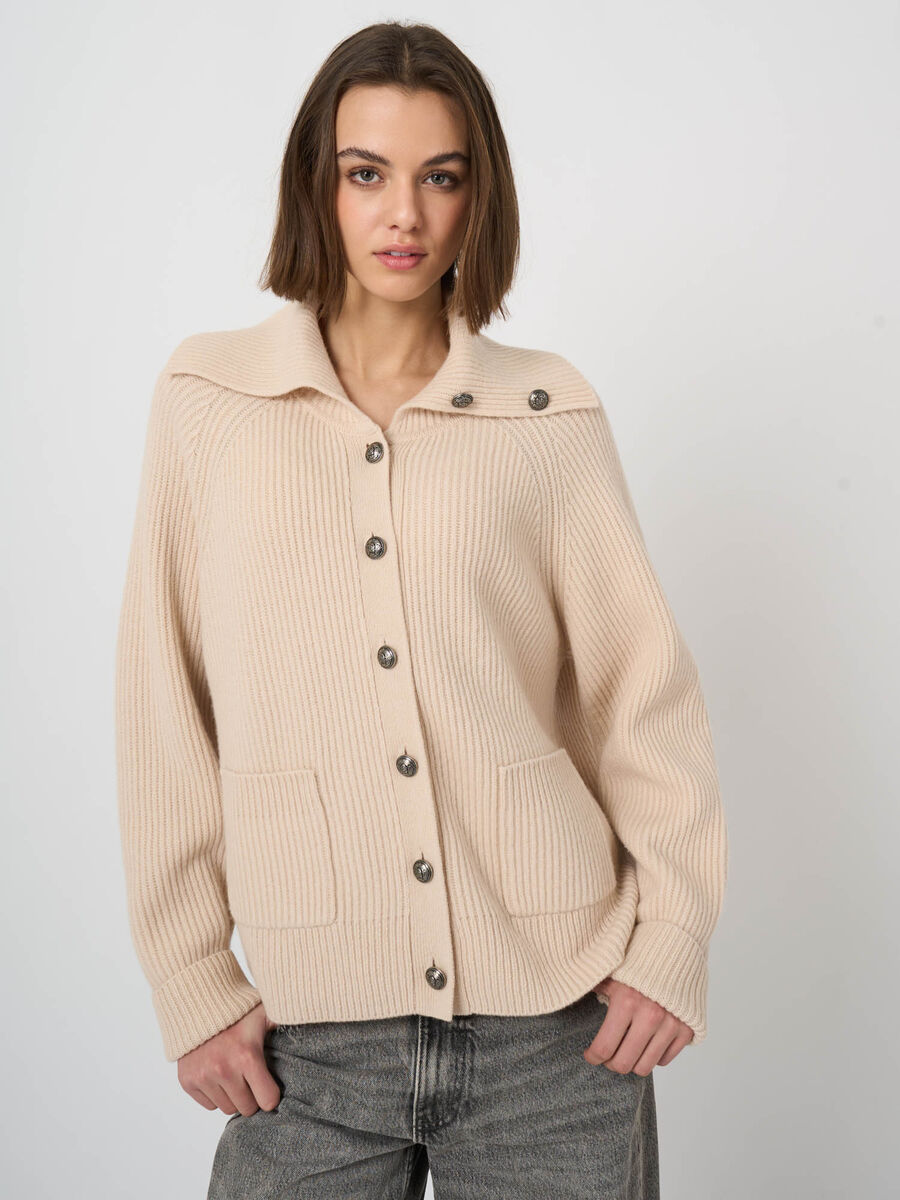 Cardigan c&ocirc;tel&eacute; en laine d&rsquo;agneau italienne &agrave; col boutonn&eacute; image number 0