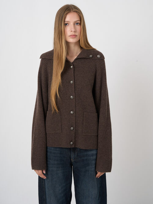 Cardigan c&ocirc;tel&eacute; en laine d&rsquo;agneau italienne &agrave; col boutonn&eacute;