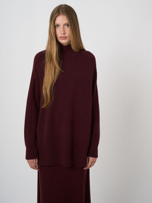 Long Italian Lambswool Sweater with Mock Neck