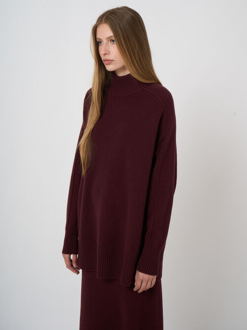 Long Italian Lambswool Sweater with Mock Neck
