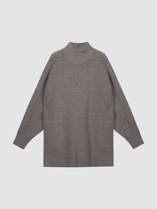 Long Italian Lambswool Sweater with Mock Neck