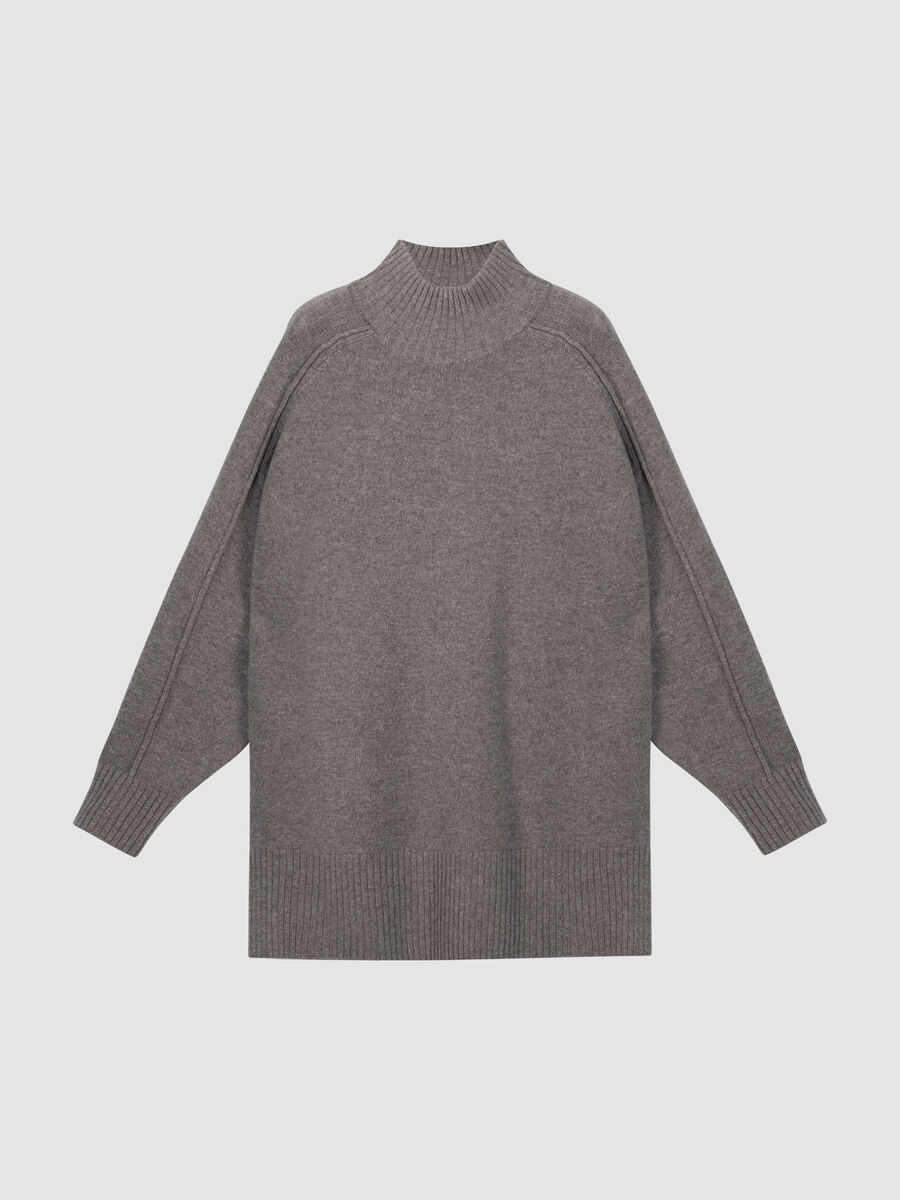 Langer Pullover aus italienischer Lammwolle mit Mock Neck image number 0
