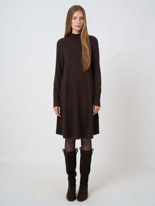 Extra-Fine Merino Wool Dress with Stand Collar