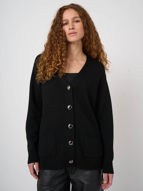 Cardigan oversize en m&eacute;rinos &agrave; boutons m&eacute;talliques