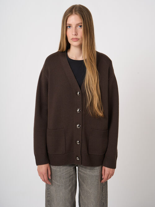 Cardigan oversize en m&eacute;rinos &agrave; boutons m&eacute;talliques