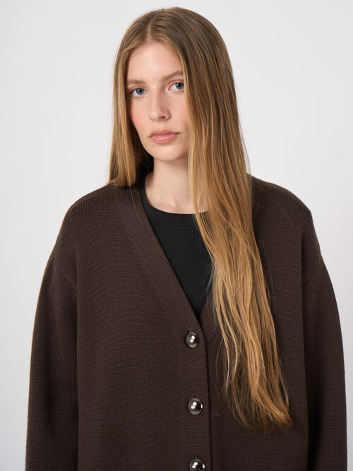 Cardigan oversize en m&eacute;rinos &agrave; boutons m&eacute;talliques